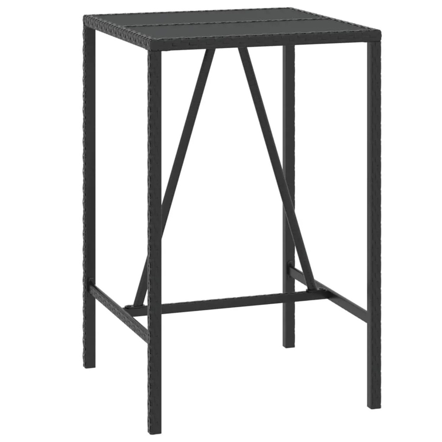 vidaXL Bartisch aus PE-Rattan mit Hartglasplatte in Schwarz, B/T/H: 70 x 70 x 110 cm - Bild 2