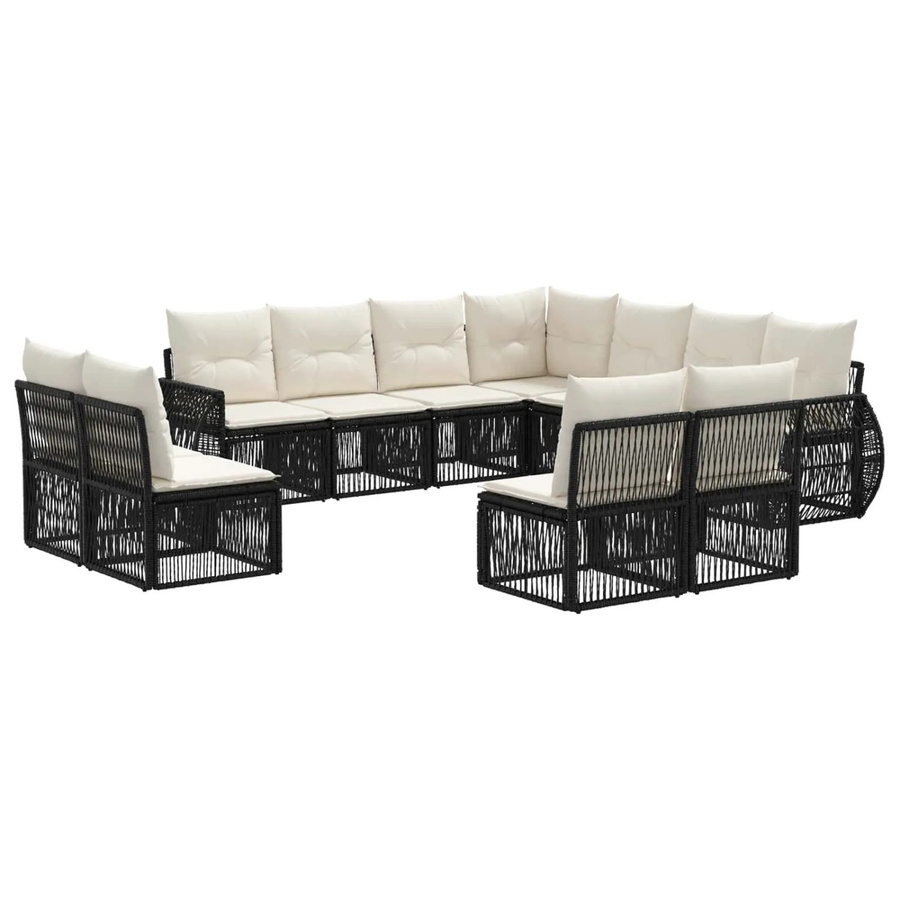 vidaXL Gartensofa-Set 11-tlg. aus Poly-Rattan in Schwarz und Cremeweiß mit Polsterauflagen und Kissen für Garten, Terrasse oder Balkon - Bild 2