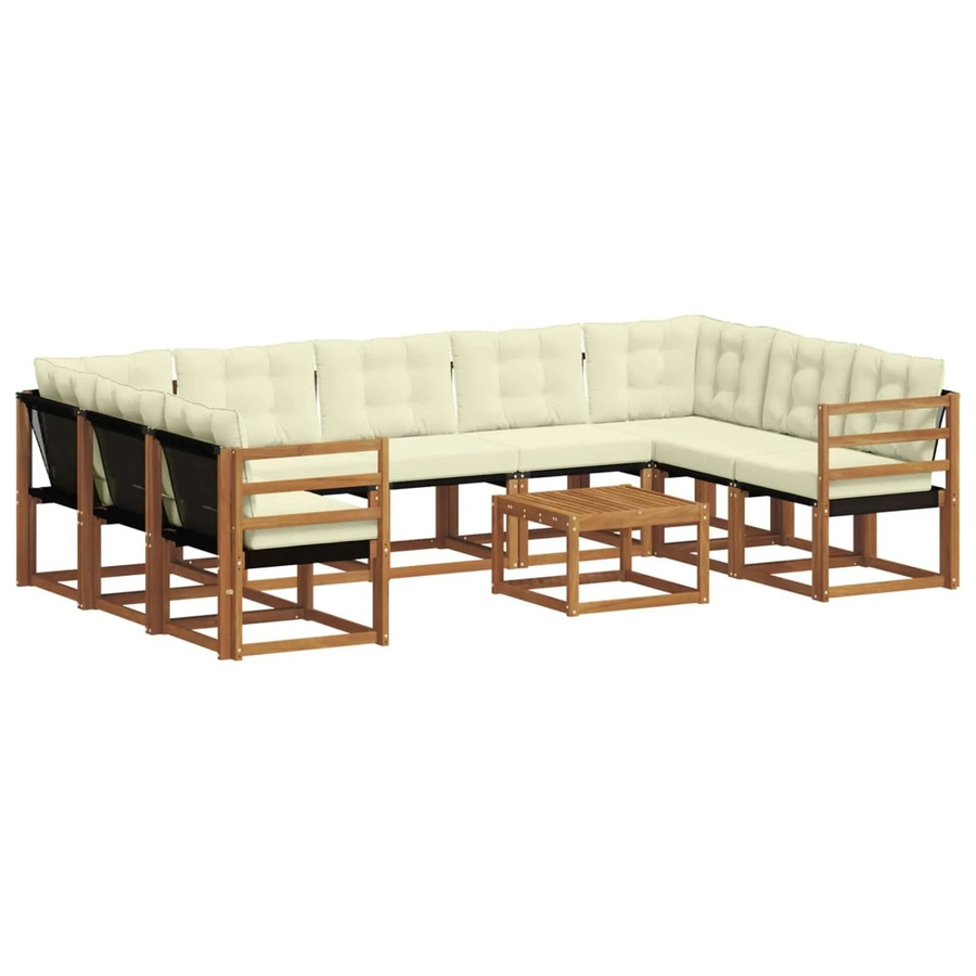 vidaXL Outdoor-Sofagarnitur aus Akazienmassivholz in U-Form, 30-teiliges Set mit Polstern und Couchtisch, Farbe Natur und Creme - Bild 2