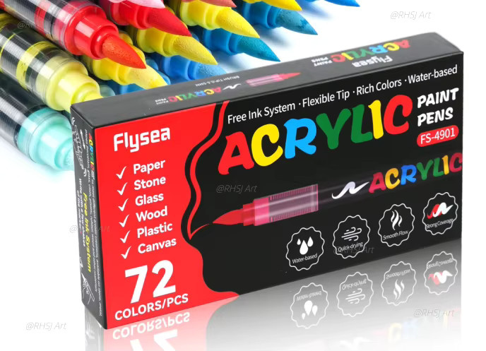 FLYSEA Acryl-Farbmarker Set mit 72 Farben und weicher Pinselspitze für professionelles DIY-Basteln in Multicolour - Bild 4