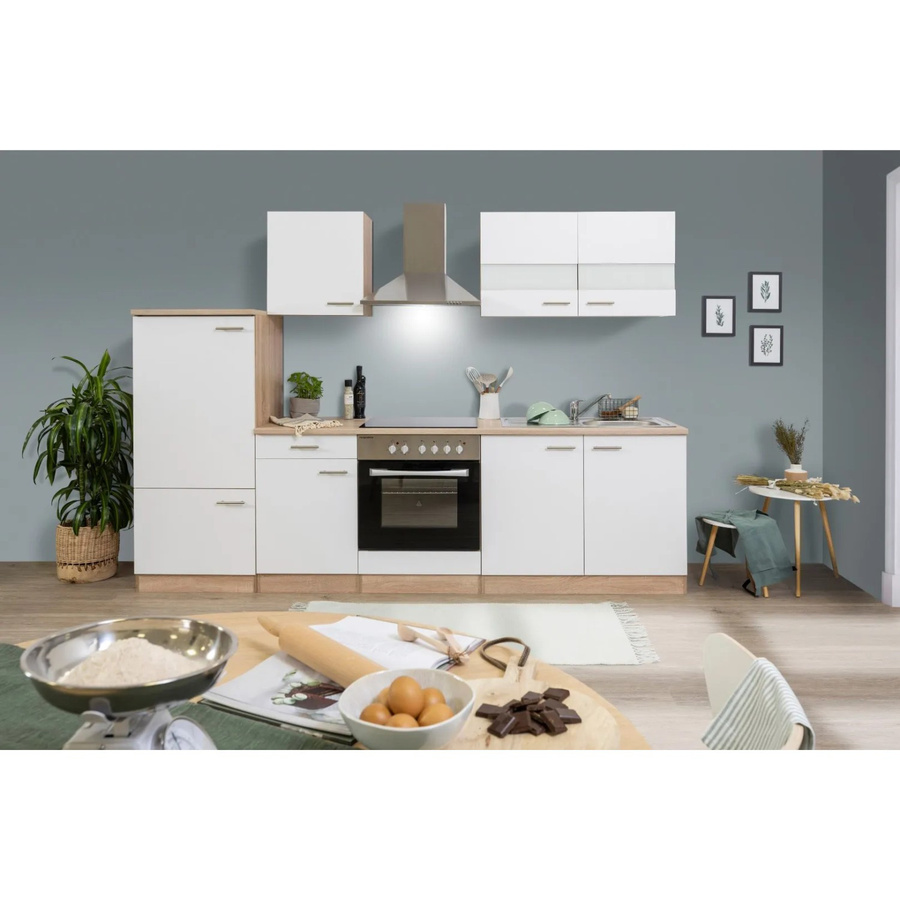 Respekta Küchenzeile modern in Weiß und Eiche Sägerau mit Soft-Close-Türen und Schubladen, Breite: 270 cm, Tiefe: 55,5 cm - Bild 2