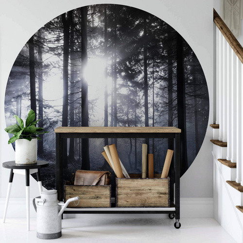 K&L Wall Art Vliestapete Runde Sonnenstrahlen Wald Blau, mehrfarbig, matt - Bild 2