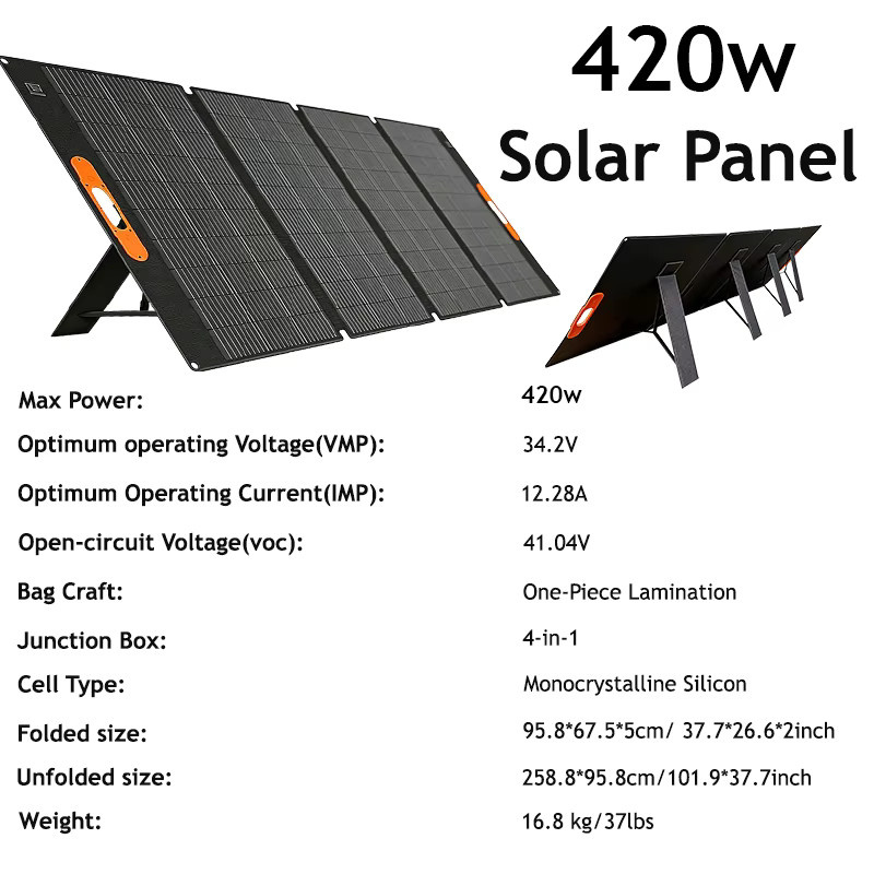 CHUBAN Faltbares Tragbares Solarpanel 420W in Schwarz als Solar-Batterieladegerät für Camping, Wohnmobil und Outdoor-Notstromversorgung - Bild 2