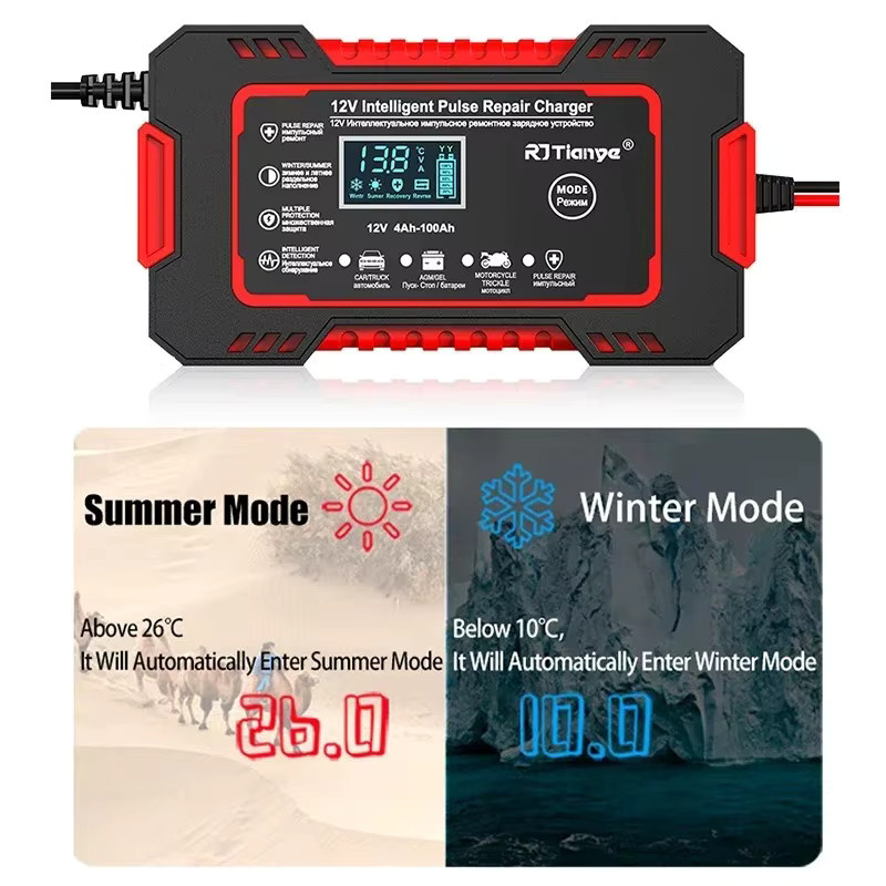 EAFC Auto Batterie Ladegerät 12V 6A mit Touchscreen und LCD Display in Rot-Schwarz - Bild 3