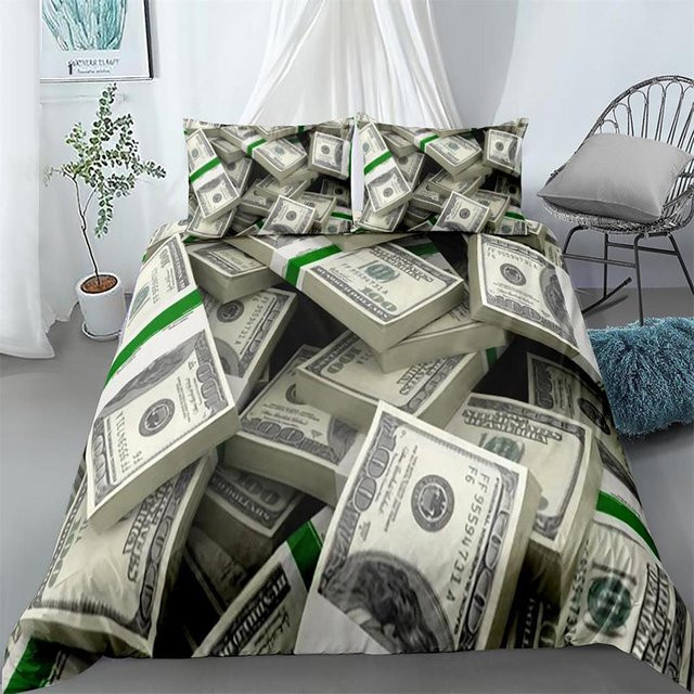 Bettwäsche-Set Your Warm Home mit Dollar-Muster in Grün, King-Size, 3-teilig aus Polyester, B/H: 180 x 210 cm mit zwei Kissenbezügen (50 x 70 cm) - Bild 1
