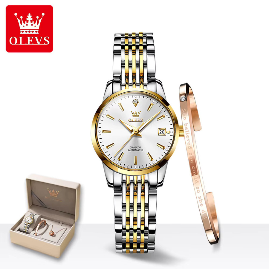 OLEVS Armbanduhr Automatik, Edelstahl, Weiß, Damen - Bild 2