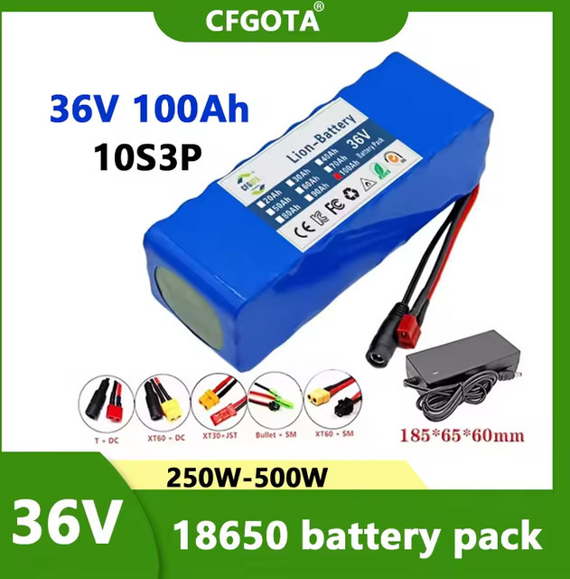 ALalito Li-Ion Akkupack 36V 100Ah 10S3P mit integriertem 15A BMS und 42V 2a Ladegerät in Blau - Bild 1