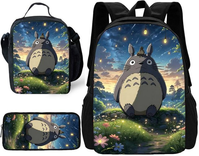 Kinder Schulrucksack Set von Fancy Style Studio mit Brotdose und Federmäppchen im T-Totoro Anime Design, mehrfarbig - Bild 1