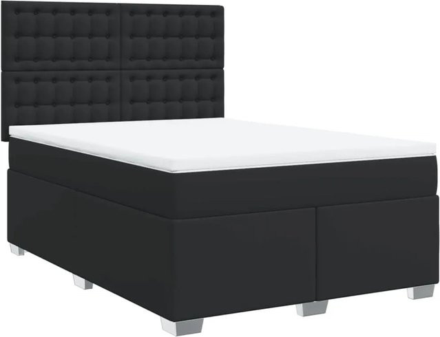 vidaXL Boxspringbett mit Matratze in Schwarz aus Kunstleder mit USB-Ladeport und Unterbettbeleuchtung, B/T: 140 x 200 cm - Bild 1
