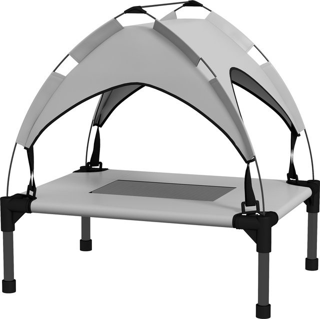 PawHut Erhöhtes Hundebett mit Baldachin und Dach in Hellgrau, atmungsaktive Outdoor Hundeliege für kleine Hunde, B/T/H: 61 x 46 x 63 cm - Bild 1