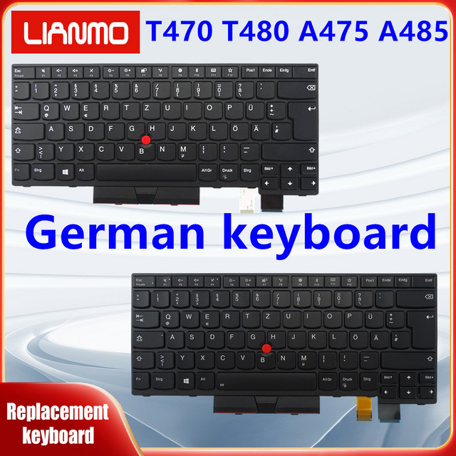 Lenovo Notebook-Tastatur in Schwarz mit deutscher QWERTZ-Belegung und Scissor-Mechanik passend für ThinkPad T470 T480 A475 A485 - Bild 1
