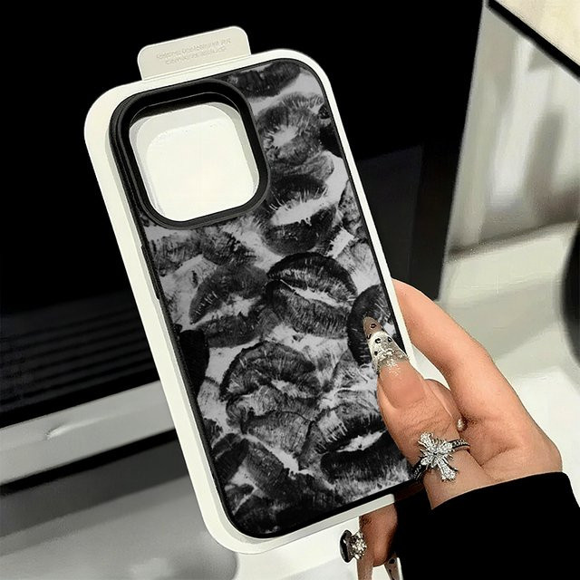 Kreativität Black Lip Print Handyhülle für iPhone 16 15 14 13 12 11 Pro Max Plus und XR Schutz Soft Cover in Schwarz - Bild 1