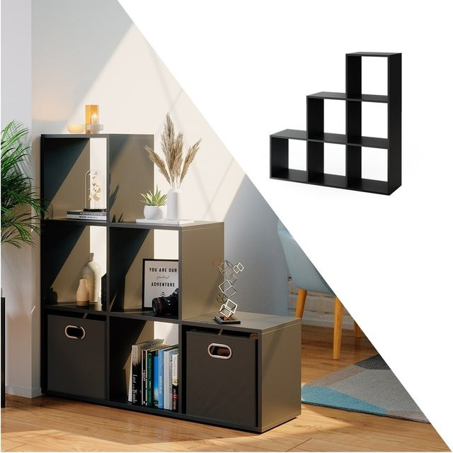 VICCO Treppenregal mit 6 Fächern in Schwarz als Raumteiler und Bücherregal - Bild 1