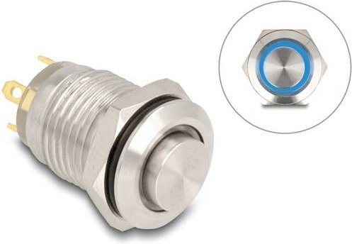 Delock 20984 Drucktaster 3A 1 x Ein/(Aus) tastend Blau/Silber IP65 B: 23 mm, T: 14 mm - Bild 1