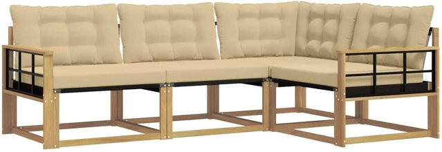 vidaXL Outdoor-Sofagarnitur in L-Form aus Akazienholz mit Textilene und Kissen in Weiß und Beige - Bild 1