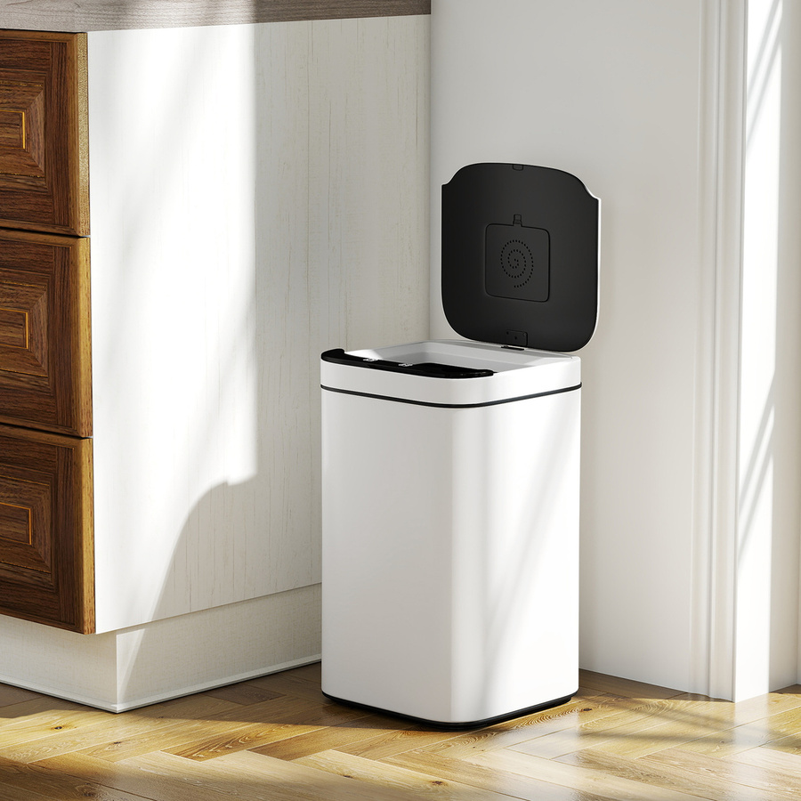 HOMCOM Sensor-Mülleimer 13 l aus verzinktem Stahl und PP mit Fach für Duftspender, Weiß und Schwarz, B/T/H: 24 x 24 x 41 cm - Bild 2