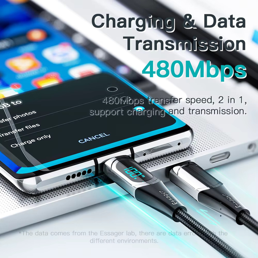 Essager USB Typ C auf USB C Kabel mit 100 W/5 A PD Schnellladung in Schwarz, Länge: 2 m - Bild 3