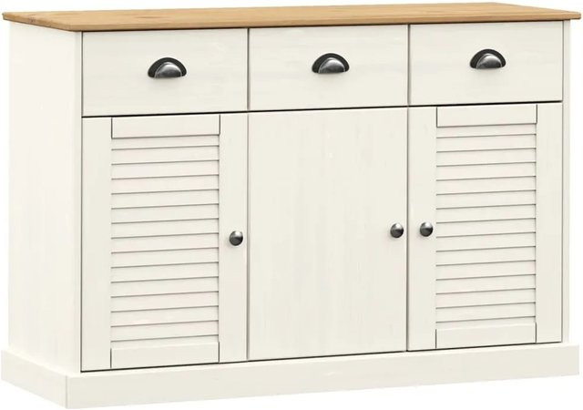 vidaXL Sideboard VIGO in Weiß aus Massivholz Kiefer mit Jalousie-Design, B/T/H: 113 x 40 x 75 cm - Bild 1