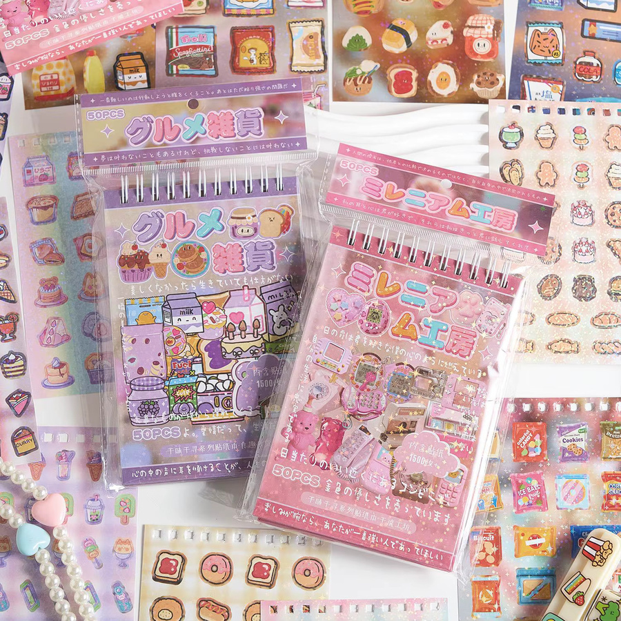 Thousand Tastes Journaling-Aufkleber-Set Thousand Tastes Collection im koreanischen Stil, 2er-Pack mit 100 Stück, Mehrfarbig - Bild 1