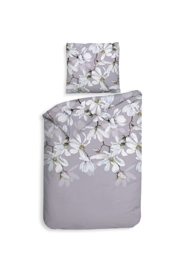 Heckett & Lane Flanell Bettwäsche Stacey Purple Magnolie Blüten in Flieder und Weiß, B/H: 155 x 220 cm mit Kissenbezug 80 x 80 cm - Bild 1