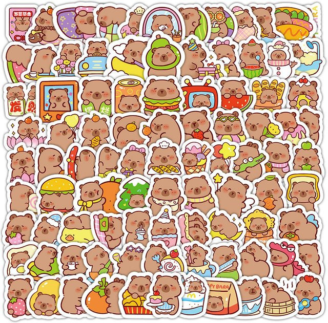 50 Stück Capybara Aufkleber von Potdemiel, bunte Cartoon Sticker aus PVC für Laptop, Handy und Scrapbooking - Bild 1