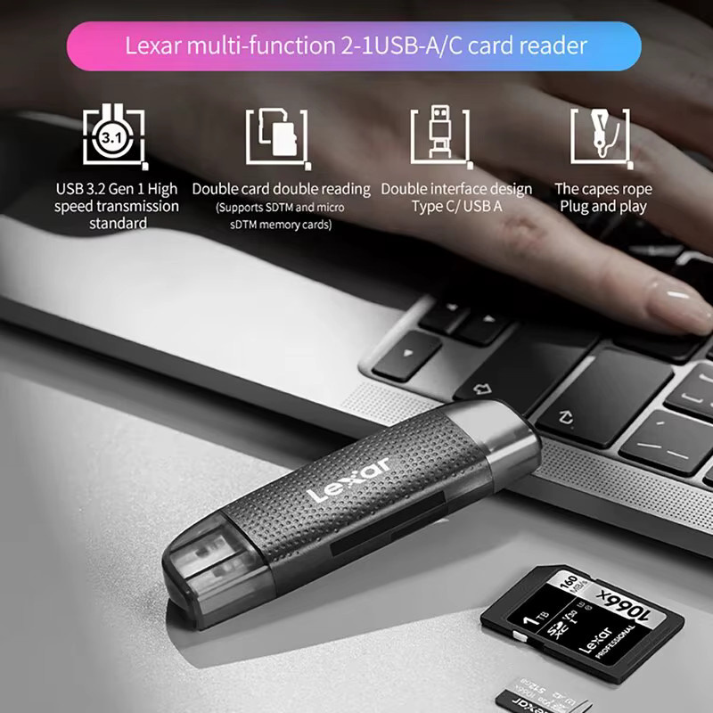 Lexar 2-in-1 USB 3.2 Typ-C Kartenleser mit Dual Interface für TF und SD Karten in Schwarz - Bild 4