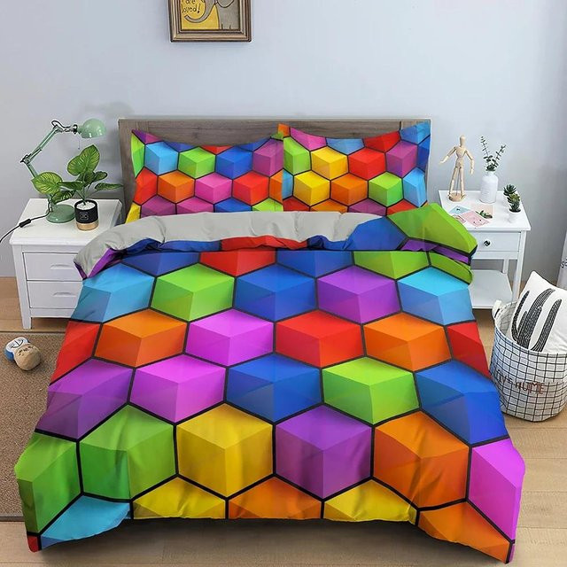 Bettwäscheset Lodestar mit Bettdeckenbezug und Kissenbezug, bunt gestreiftes geometrisches Design, B/B: 135 x 200 cm, Multicolour - Bild 1