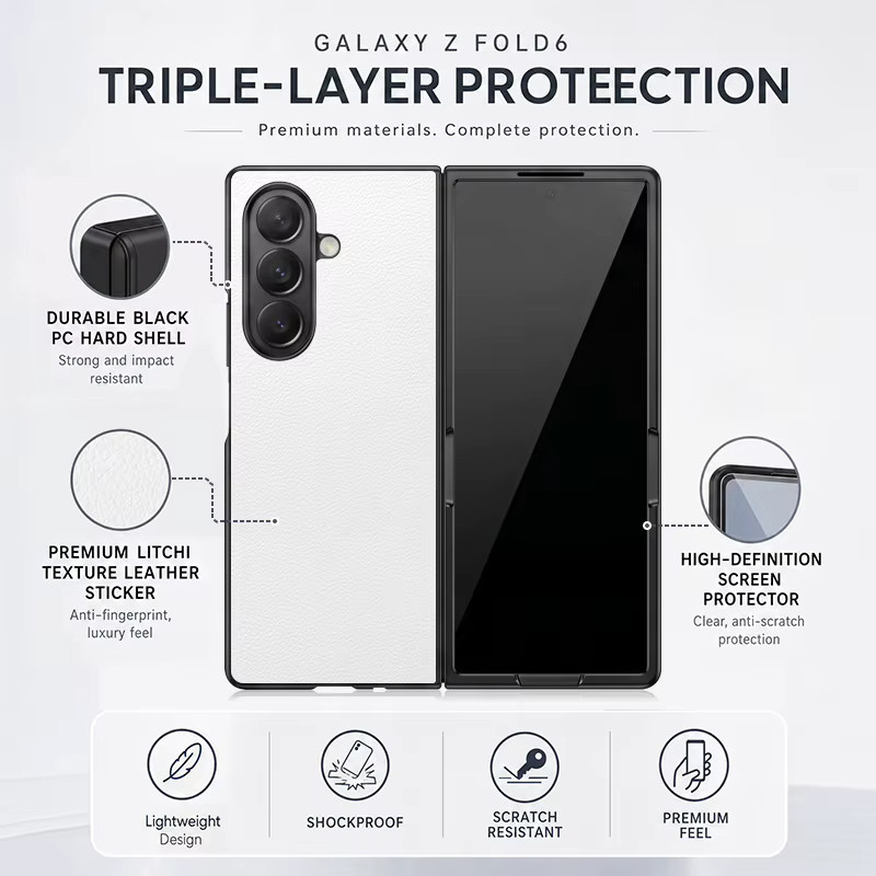 Lychee-Leder-Textur Handyhülle für Samsung Galaxy Z Fold8 Z Fold7 Z Fold6 Z Fold5 Z Fold4 aus hartem PC mit schwarzem Rahmen und Klappfunktion - Bild 4