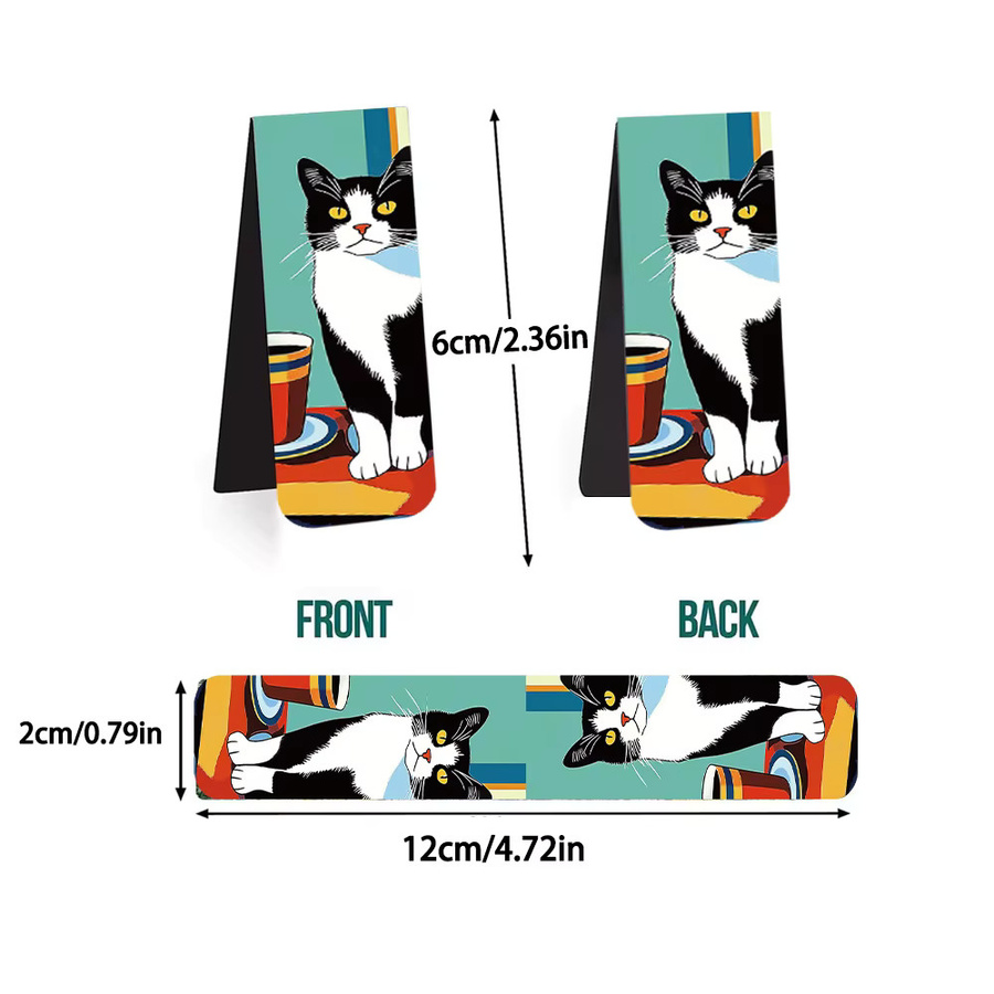 5er Set Magnetische Lesezeichen mit Katzen-Motiv in Schwarz und Weiß für Papier und Bücher - Bild 4