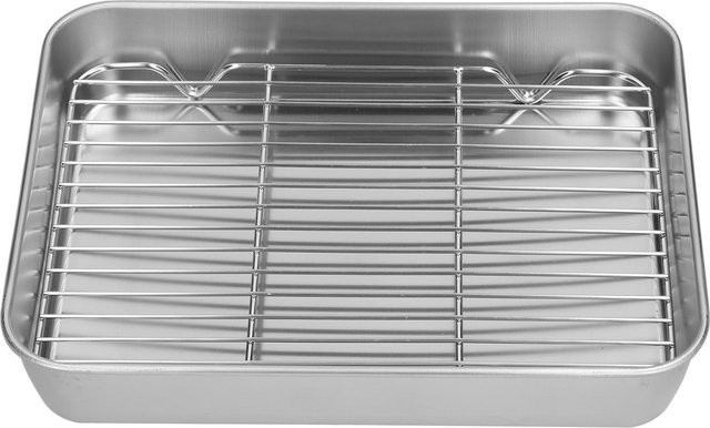 Qiilu Edelstahl Backblech und Rost Set mit Antihaftbeschichtung, rechteckiges Backset in Silber - Bild 1