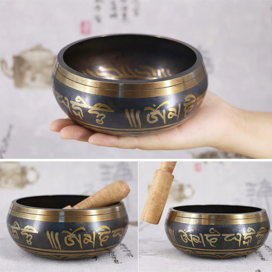 VKTECH Handgefertigte Buddha-Klangschale aus Metall in Gold für Yoga und Meditation - Bild 5