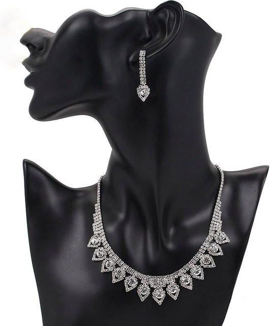 Schmuck-Set Brautkette mit Fransen, Ohrringe, Silber, Zirkonia, Kristall, Damen - Bild 1