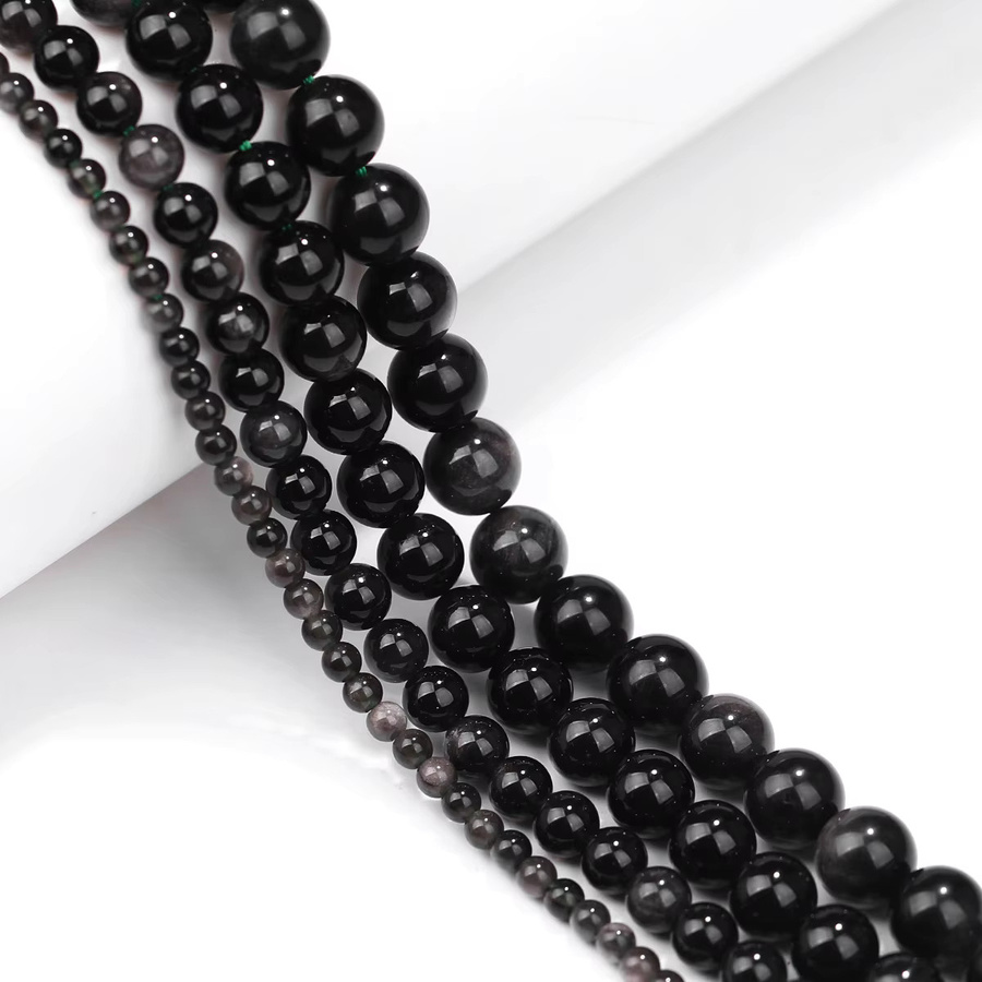 SHIJIWLS Mineralperlen Silber-Obsidian, rund, Unisex - Bild 5