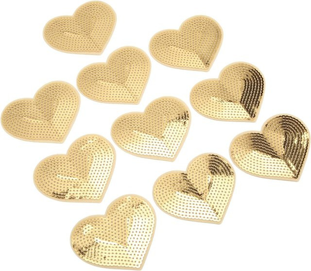 10 Stück Herz-Aufnäher von Shoemst zum Aufbügeln, bestickte Pailletten-Herzen in Gold und Beige für DIY-Handwerk und zum Abdecken von Löchern - Bild 1