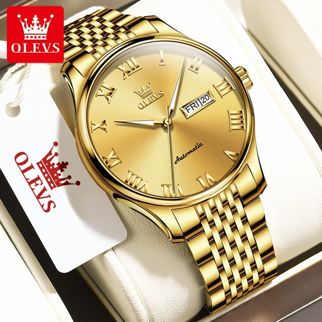 Olevs Armbanduhr Automatik, Edelstahl, Gold, Herren - Bild 1
