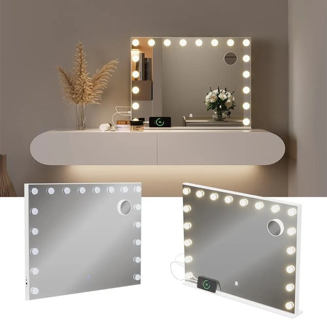 Vicco Schminktischspiegel Greta Weiß mit LED-Beleuchtung, Breite: 80 cm, Höhe: 61 cm - Bild 1