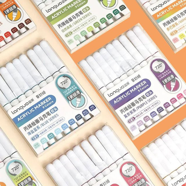 Languo Acryl Marker Set M720 mit 9 Pinseln in Multicolour für DIY Kunst und Graffiti - Bild 1