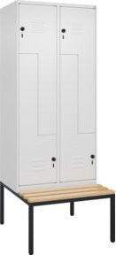 C+P Z-Spind Classic PLUS Sitzbank mit 4 Fächern und Sicherheits-Drehriegel, Farbe Grau/Weiß, B/T/H: 212,0 x 80,0 x 81,5 cm, Sitzfläche aus Buche-Hartholz - Bild 1