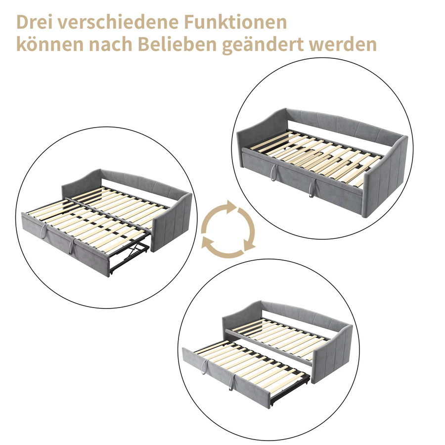 Anajqaqia Ausziehbares Schlafsofa als Doppelbett mit Samt-Polsterung in Grau, B/T/H: 90 x 200 cm - Bild 2