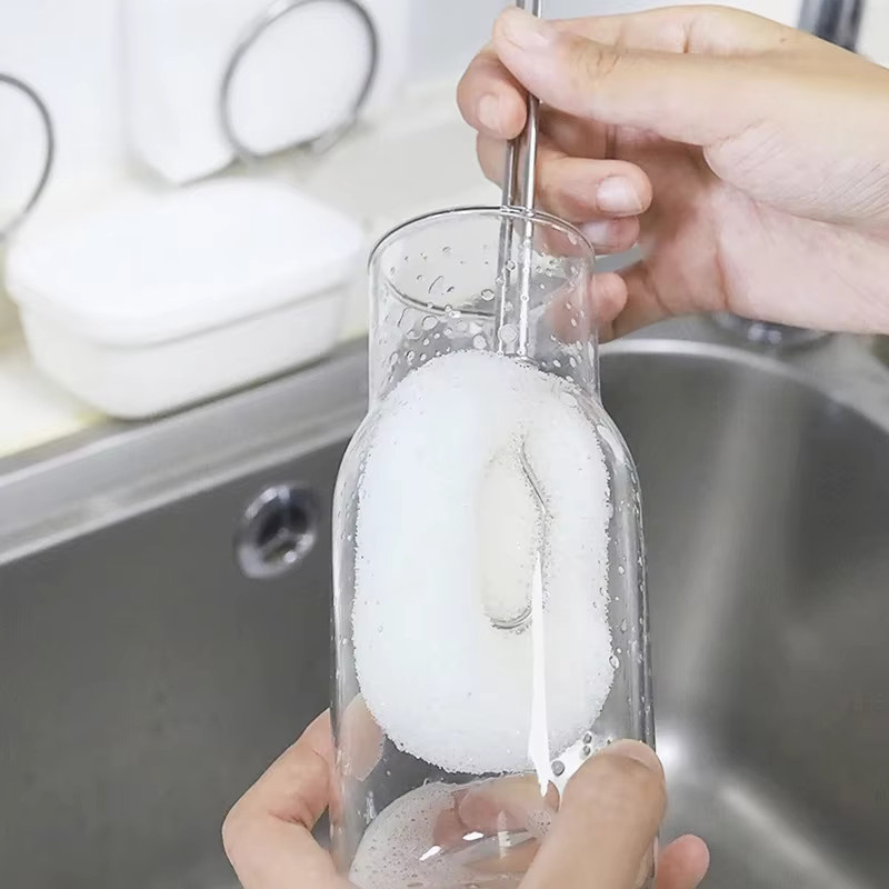 FEEUNM Reinigungspinsel mit Edelstahlgriff und austauschbarem Kopf in Weiß für Gläser, Tassen und Babyflaschen - Bild 1