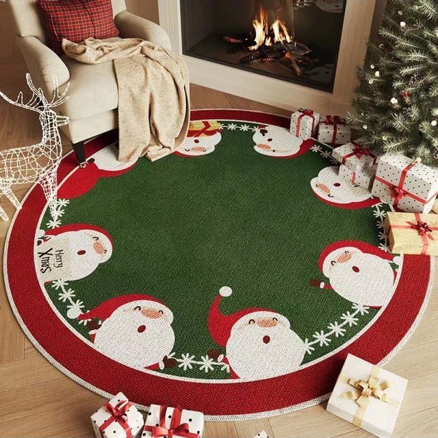 VIKAMA Weihnachts-Winter-Teppich Rund, Rutschfester Dekorations-Teppich für Wohnzimmer und Schlafzimmer - Bild 1