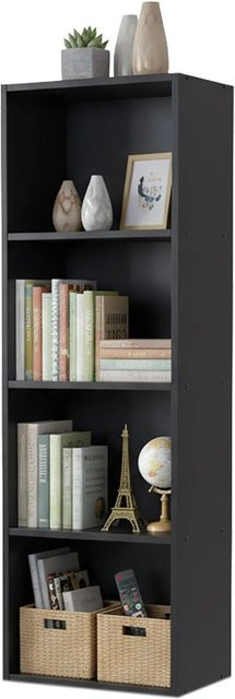 Relaxdays Bücherregal aus Holzwerkstoff in Schwarz mit 4 Fächern, Höhe: 106 cm, Breite: 32 cm, Tiefe: 24 cm - Bild 1