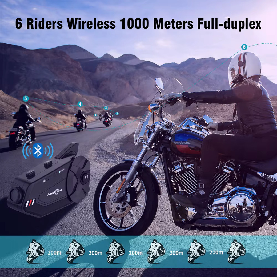 Freedconn R1Plus Bluetooth Motorrad Intercom Helm Headset mit Wifi APP Unterstützung und Lautsprecher Kopfhörern in Schwarz - Bild 5