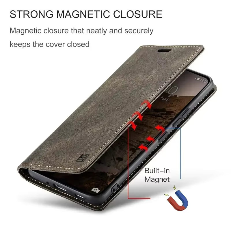 Magnetische RFID Leder Flip Hülle für Xiaomi 13T 14T Pro 5G und Redmi Note 13 14 Pro 12 13C sowie Poco X7 X6 M6 C65 in Schwarz oder Braun - Bild 3