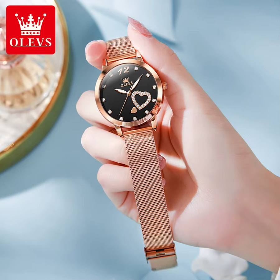 OLEVS Armbanduhr, Quarz, Edelstahl, Roségold, Diamant, Damen - Bild 4