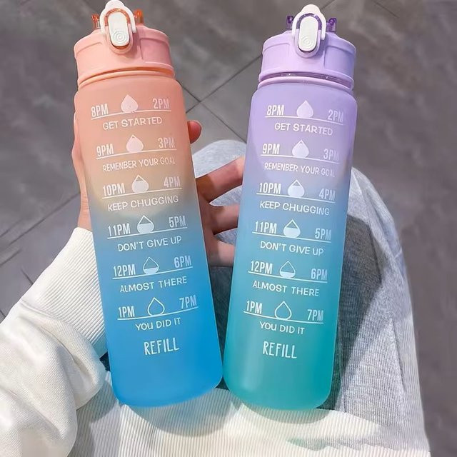 GOT-TOG Sport Wasserflasche mit Strohhalm aus Kunststoff, 900 ml, Regenbogen Matt Progressive Farbe - Bild 1