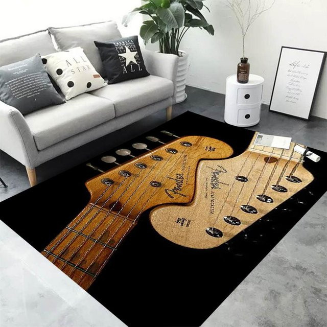 Miniso Teppich mit Musikinstrumenten-Motiv für Kinder, rutschfest und waschbar, B/T: 80 x 50 cm, Schwarz - Bild 1