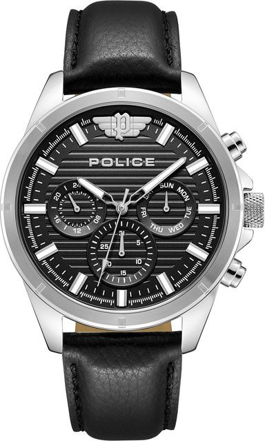 Police Herrenuhr Malawi, Quarz, Edelstahl, 45 mm, Leder, Schwarz, 5 ATM - Bild 1
