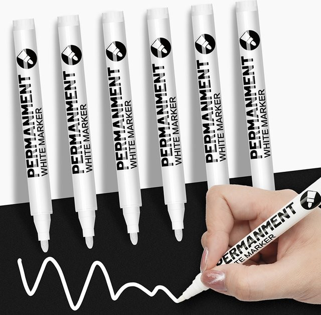 Permanent Marker Stifte in Weiß für Holz, Kunststoff, Leder, Glas, Stein und Metall mit Bullet-Spitze in den Stärken 0,8 mm bis 5 mm - Bild 1