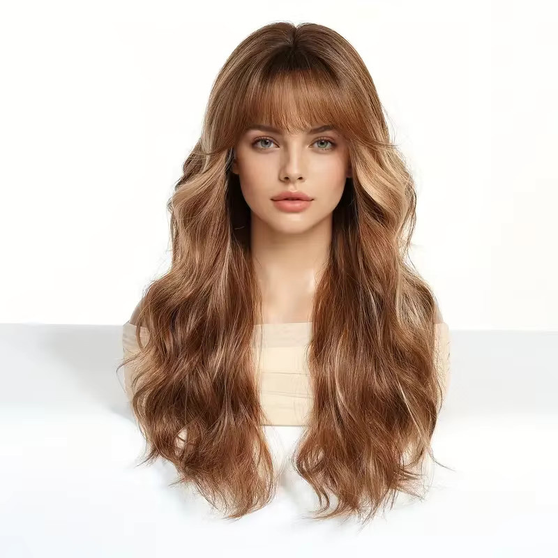 LOUIS FERRE Perücke, braun blonde Highlights, lang gewellt, mit Pony, Damen - Bild 4